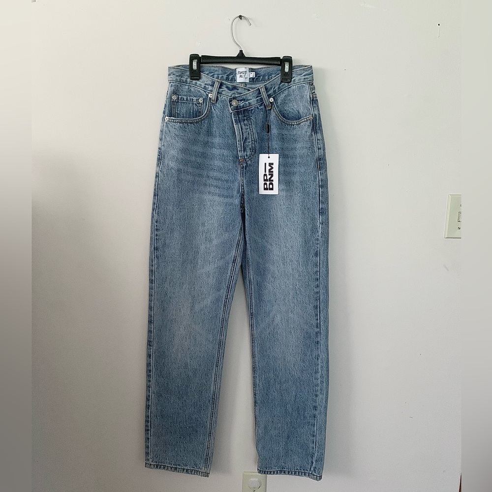 Princess Polly (0) asymmetric cross over straight leg high waist jeans - Picture 2 of 6
